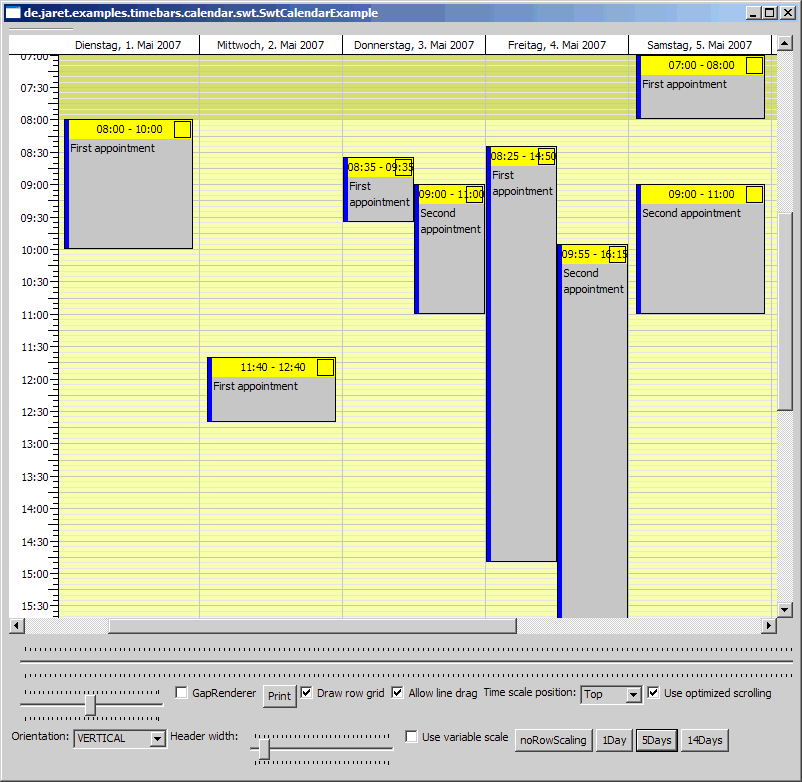 Calendar example (SWT version)